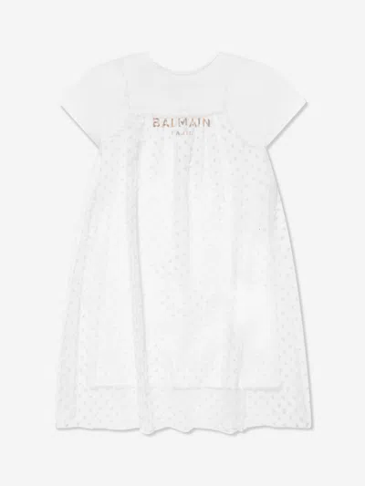 Balmain Babies' Teen Girls White Cotton & Tulle Dress