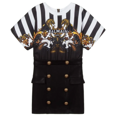 Balmain Kids' Girls Black & Gold Button Dress