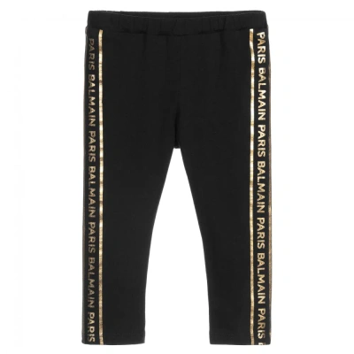 Balmain Babies' Girls Black & Gold Logo Leggings