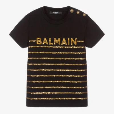 Balmain Kids' Girls Black & Gold Sequin T-shirt