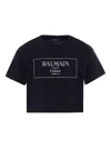 Balmain Black Crop T-shirt For Girl With Logo In Blue