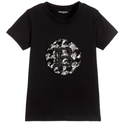 Balmain Kids' Girls Black Cotton Logo T-shirt