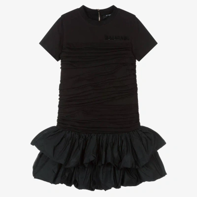 Balmain Kids' Girls Black Ruched Logo Dress