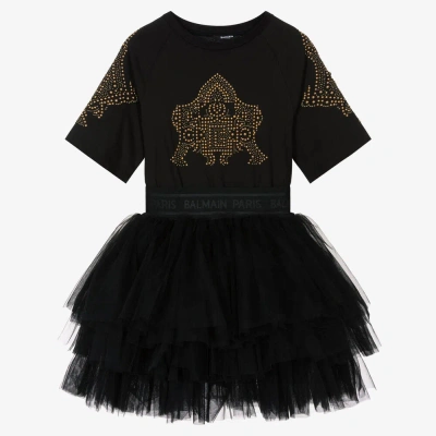 Balmain Kids' Girls Black Tulle Dress