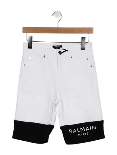 Pre-owned Balmain Kids' Girls Branded Pattern Printed Shorts In White