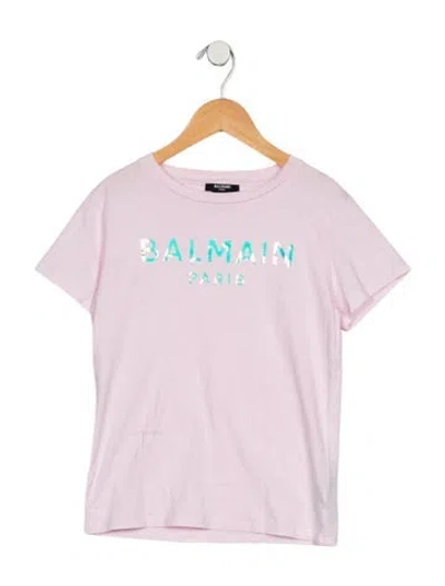 Pre-owned Balmain Kids' Girls Branded Pattern Printed Top In Pink