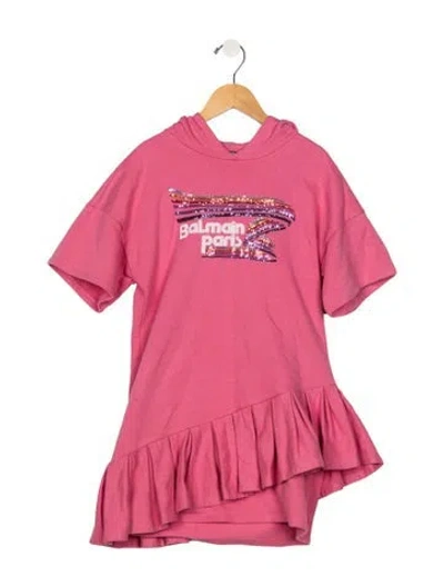 Pre-owned Balmain Kids' Girls Branded Pleated Dress In Pink