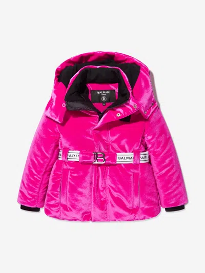 Balmain Kids' Belted Velvet Jacket In Pink