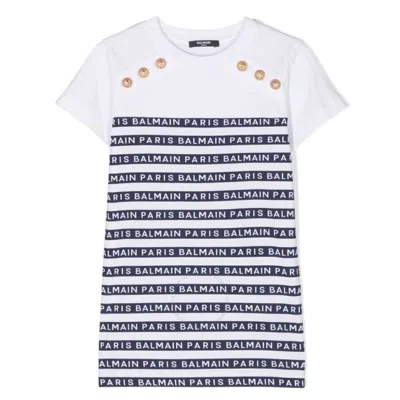 Balmain Kids'  Girls Button-embellished Stripe T-shirt Dress In White