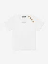 Balmain Girls Buttoned Logo T-shirt In White