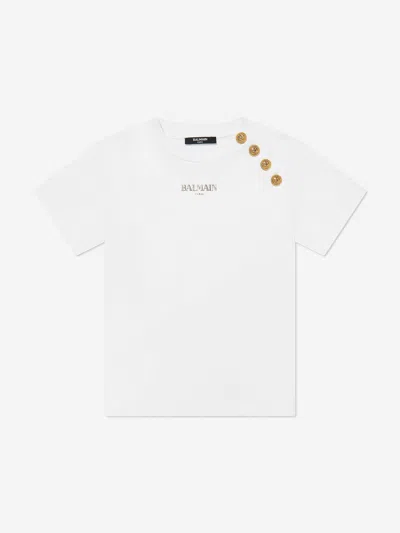 Balmain Kids'  Girls Buttoned Logo T-shirt In White