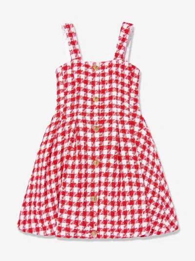 Balmain Babies'  Girls Checked Tweed Dress In Red