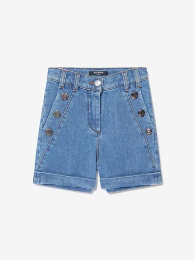 Balmain Kids' Girls Denim Shorts In Blue