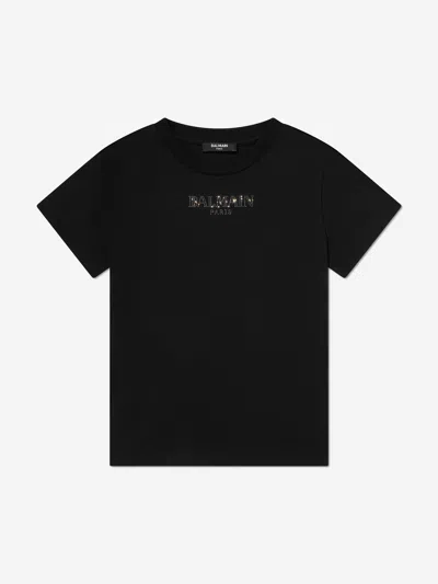 Balmain Babies'  Girls Diamante Logo T-shirt In Black