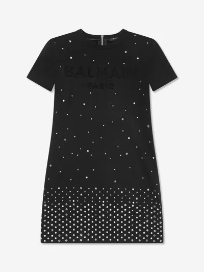 Balmain Kids' Girls Black Milano Jersey Diamanté Dress