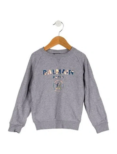 Pre-owned Balmain Babies' Girls' Graphic Crewneck In Gray