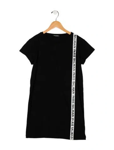 Pre-owned Balmain Kids' Girls' Graphic Short Sleeve Dress In Black