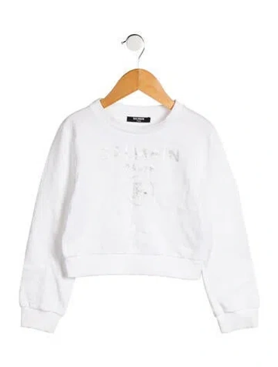 Pre-owned Balmain Kids' Girls' Graphic Sweatshirt In White