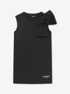 Balmain Girls Black Cotton Bow Dress In Black