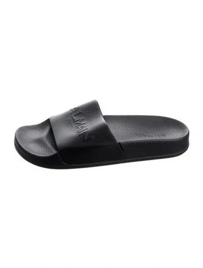Pre-owned Balmain Kids' Girls' Leather Solid Slides In Black