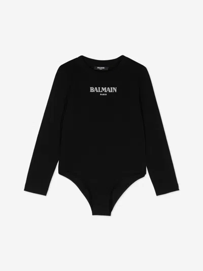 Balmain Kids' Cotton Logo Bodysuit (4-14 Years) In Black