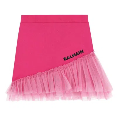 Balmain Kids'  Girls Logo Fringe-trimmed Skirt In Pink