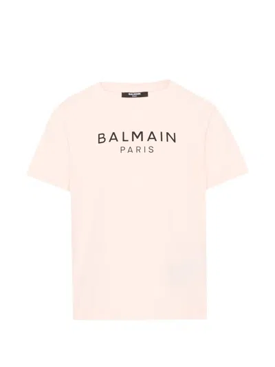 Balmain Girls' Logo Print 100% Cotton T-shirt In Neutral