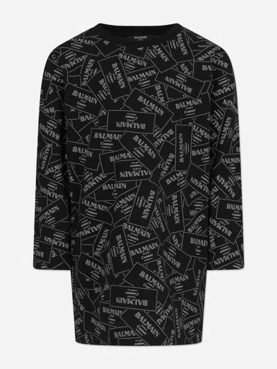 Balmain Babies'  Girls Logo Print Sweater Dress In Black