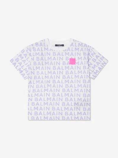 Balmain Kids' Girls Logo Print T-shirt In White