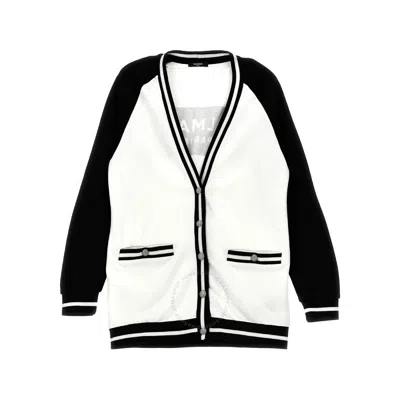 Balmain Girls Logo Print V-neck Cardigan In Black