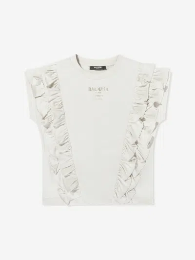 Balmain Babies'  Girls Logo Ruffle Top In White