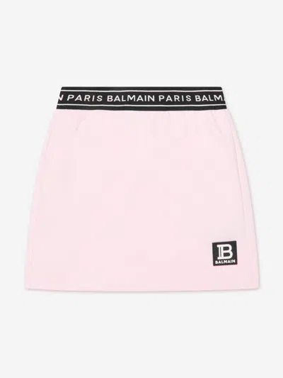 Balmain Logo-patch Cotton Skirt In Pink