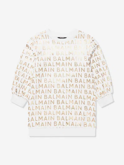 Balmain Kids' Girls Logo Sweater Dress In White