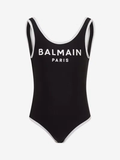 Balmain Kids'  Girls Logo Swimsuit In Black