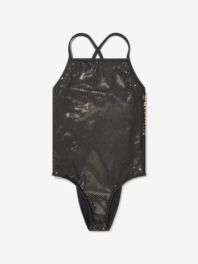 Balmain Kids' Girls Logo Swimsuit In Black