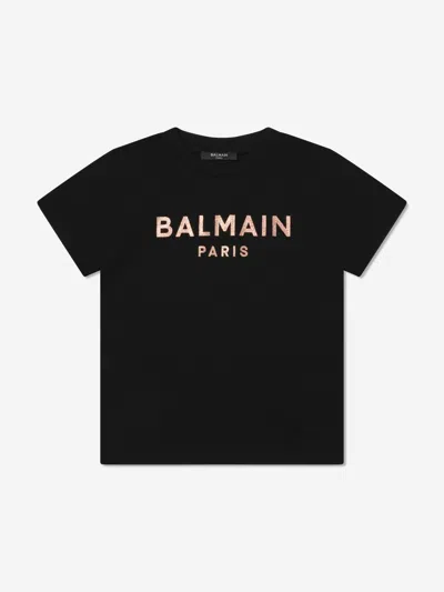 Balmain Kids' Girls Logo T-shirt In Black