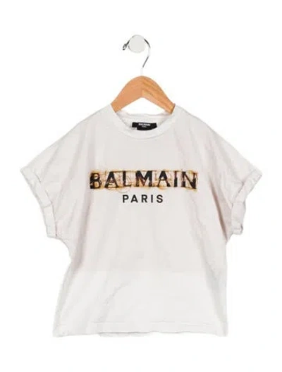 Pre-owned Balmain Babies' Girls' Logo T-shirt In White