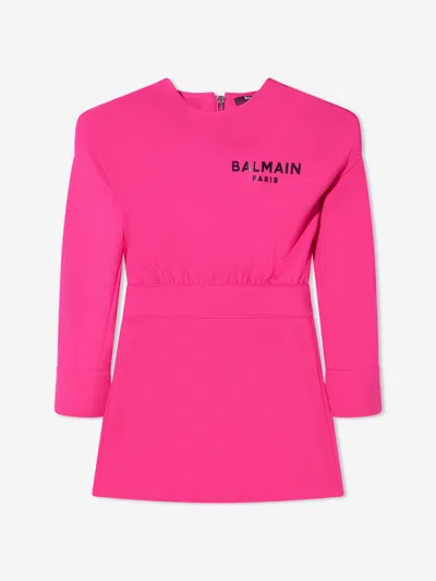 Balmain Kids' Girls Long Sleeve Shoulder Pad Dress 13 Yrs Pink