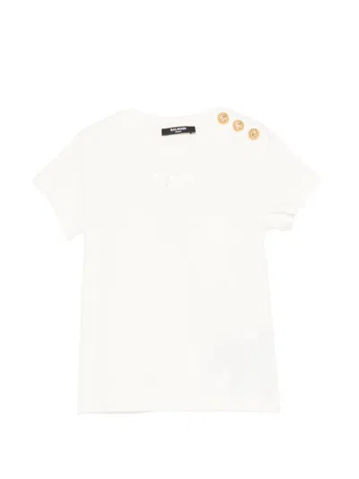 Balmain Girls' Mini Luxe Button-detail T-shirt In White