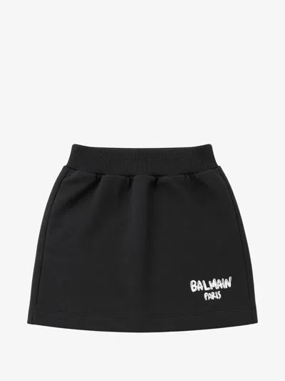 Balmain Girls Mini Skirt With Elastic Waist And Logo Print At Hem In Blu