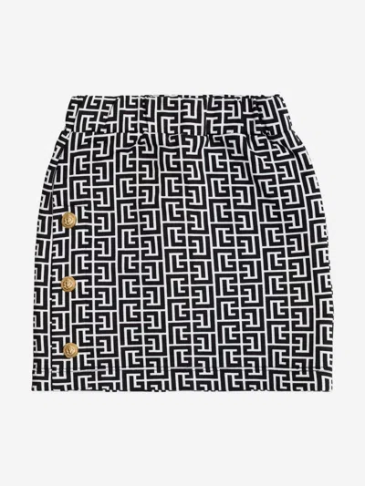Balmain Kids'  Girls Monogram Logo Skirt In Black