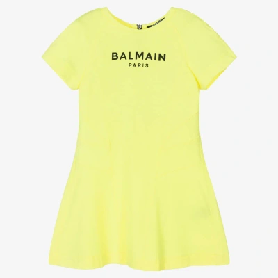 Balmain Kids' Girls Neon Yellow Cotton Logo Dress