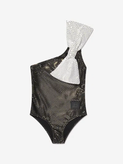 Balmain Kids' Bow-embellished Swimsuit In Black
