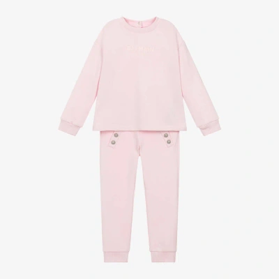 Balmain Babies' Girls Pink Embroidered Cotton Tracksuit