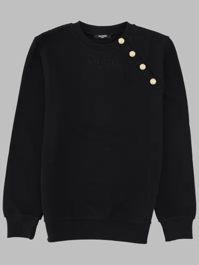 Balmain Felpa Girocollo Con Bottoni In Black