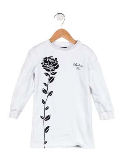 Pre-owned Balmain Babies' Girls' Rose Graphic Top In White
