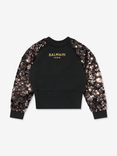 BALMAIN BALMAIN GIRLS SEQUIN SLEEVE SWEATSHIRT