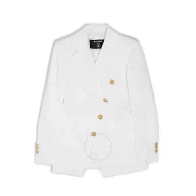 Balmain Girls Single-breasted Long-sleeved Blazer In White