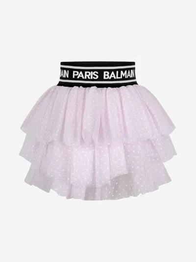 Balmain Kids' Girls Spotted Tulle Skirt 16 Yrs Pink