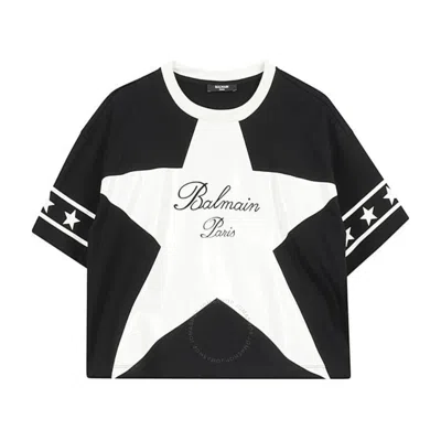 Balmain Girls Star Logo T-shirt In Black